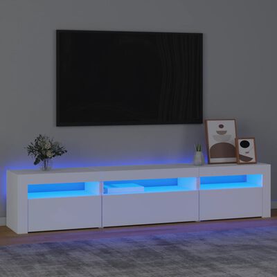 vidaXL Comodă TV cu lumini LED, alb, 195x35x40 cm