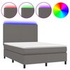 vidaXL Pat cu arcuri, cu saltea & LED, gri, 140x190 cm, piele eco