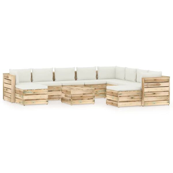 vidaXL Set mobilier grădină cu perne, 11 piese, lemn verde tratat
