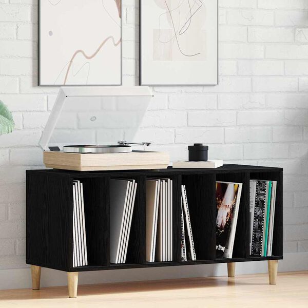 vidaXL Dulap pentru discuri de vinil Stejar Negru 100 x 38 x 48 cm