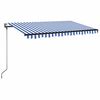 vidaXL Copertină automată cu senzor v&acirc;nt&LED, albastru/alb, 400x350 cm