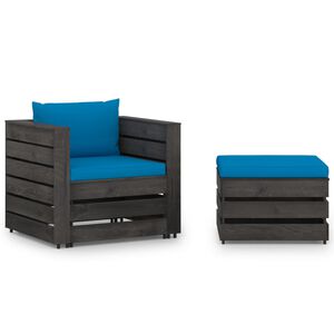 vidaXL Set mobilier grădină cu perne, 2 piese, lemn tratat gri
