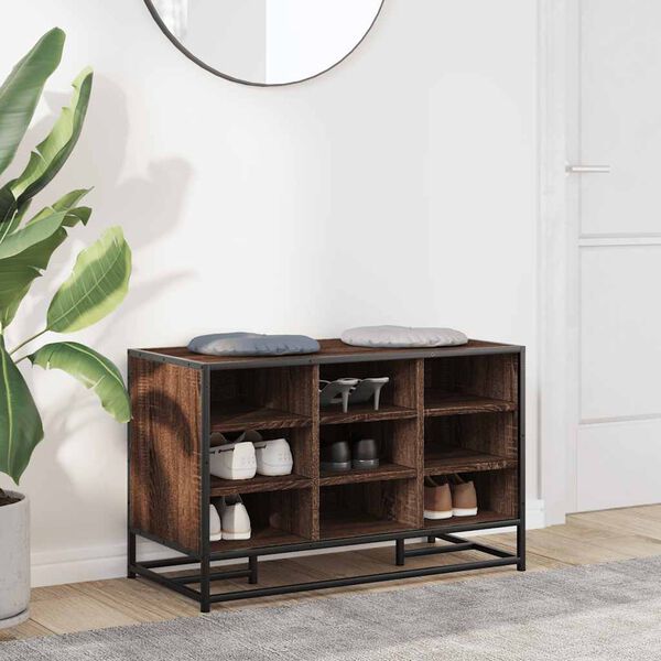 vidaXL Bancă pentru &icirc;ncălțăminte Stejar maro Lemn prelucrat și metal