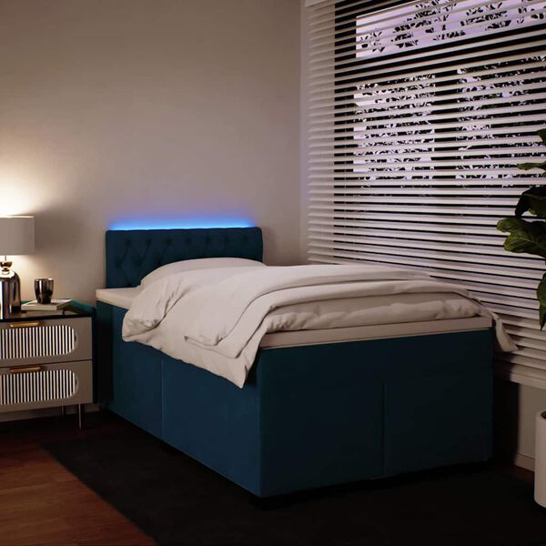 vidaXL Pat box spring cu saltea, albastru, 120x200 cm, catifea