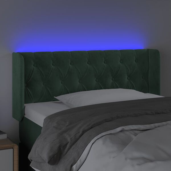 vidaXL Tăblie de pat cu LED, verde &icirc;nchis, 93x16x78/88 cm, catifea