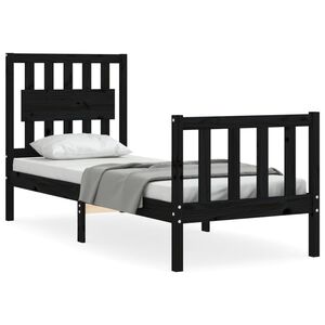 vidaXL Cadru de pat cu tăblie Small Single, negru, lemn masiv