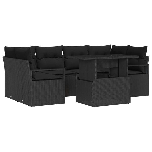 vidaXL Set de canapele pentru grădină 7 pcs Negru Rattan poli