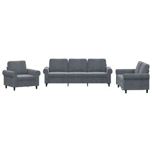 vidaXL Set de canapele cu perne, 3 piese, gri &icirc;nchis, catifea