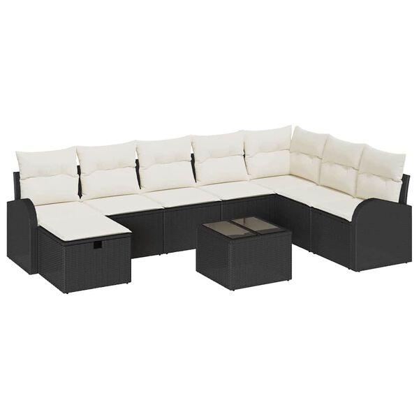 vidaXL Set de canapele pentru grădină cu pernă 9 pcs Negru Rattan poli
