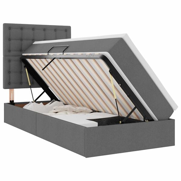 vidaXL Pat cu saltea și spațiu de depozitare Gri &icirc;nchis 90 x 200 cm