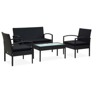 vidaXL Set mobilier de grădină cu perne, 4 piese, negru, poliratan
