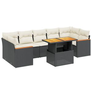 vidaXL Set mobilier de grădină cu perne, 8 piese, negru, poliratan