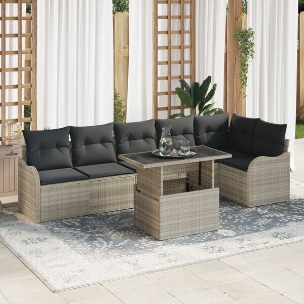 vidaXL Set de canapele pentru grădină 7 pcs Gri deschis Poli Rattan