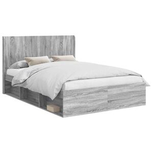 vidaXL Cadru de pat cu depozitare și tăblie Sonoma gri 135 x 190 cm
