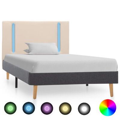 vidaXL Cadru pat cu LED, crem și gri închis, 100 x 200 cm, textil