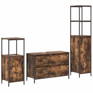 vidaXL Set de mobilier pentru baie 3 pcs Stejar fumuriu Lemn compozit