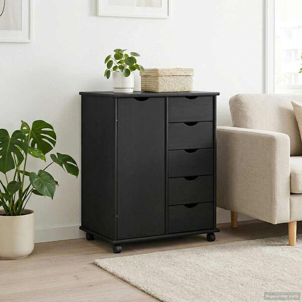 vidaXL Cabinet mobil Negru 63,5 x 39 x 79 cm Lemn de pin masiv