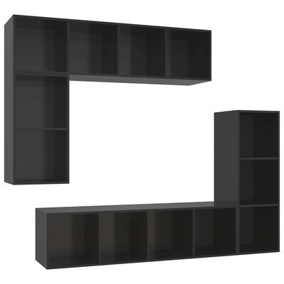 vidaXL Set de dulapuri TV, 4 piese, negru extralucios, lemn prelucrat