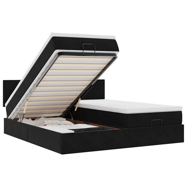 vidaXL Cadru de pat otoman cu saltele, catifea neagră 200x200cm