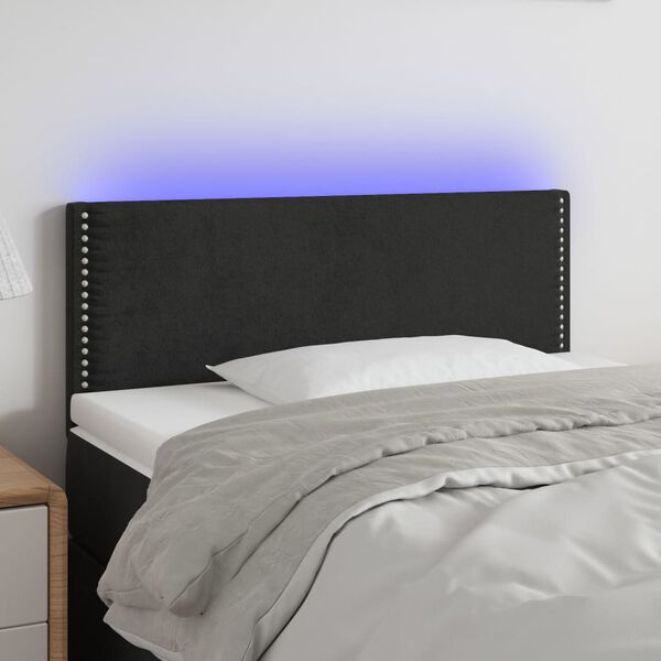 vidaXL Tăblie de pat cu LED, negru, 90x5x78/88 cm, catifea