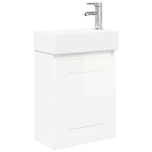 vidaXL Unitate de baie cu robinet Alb foarte lucios