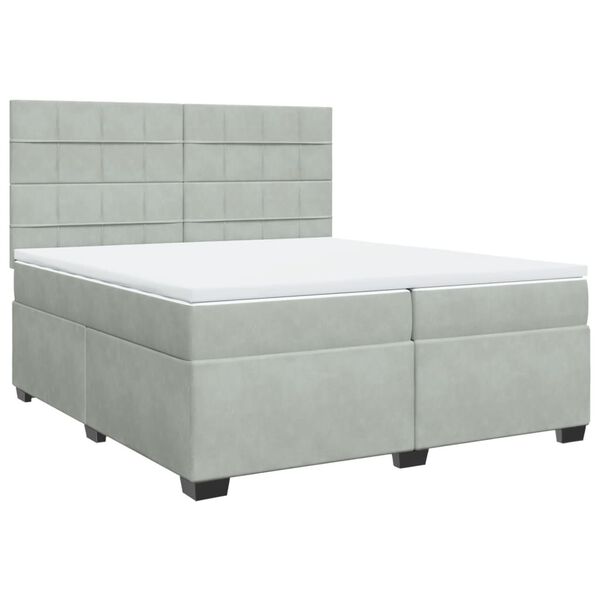 vidaXL Pat box spring cu saltea, gri deschis, 200x200 cm, catifea