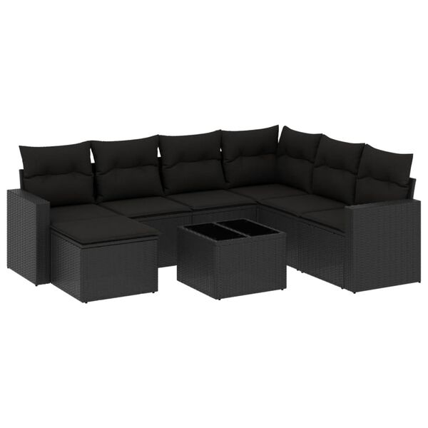 vidaXL Set mobilier de grădină cu perne, 8 piese, negru, poliratan