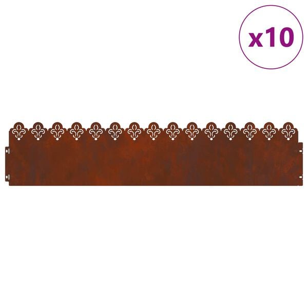 vidaXL Borduri pentru gazon 10 pcs Ruginit 103 x 0,05 x 22 cm