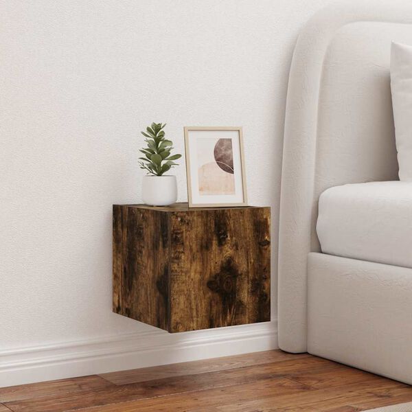 vidaXL Comodă TV de perete cu lumini LED, stejar fumuriu, 30,5x35x30cm