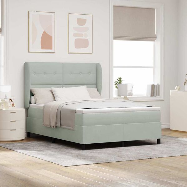 vidaXL Pat cu arcuri cu saltea Gri deschis 200 x 140 cm Poliester