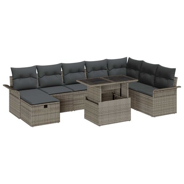 vidaXL Set de canapele pentru grădină cu pernă 9 pcs Gri Rattan poli
