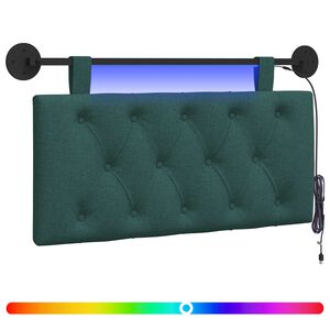 vidaXL Tăblie de pat suspendată Cu lumină LED Verde &icirc;nchis Țesătură