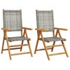 vidaXL Scaune pliante 2 buc. lemn masiv de salc&acirc;m gri și poliratan