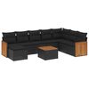 vidaXL Set mobilier de grădină cu perne, 9 piese, negru, poliratan