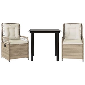 vidaXL Set mobilier de grădină cu perne, 3 piese, bej, poliratan