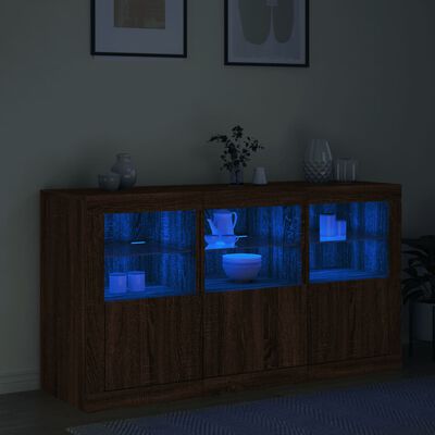 vidaXL Servantă cu lumini LED, stejar maro, 123x37x67 cm