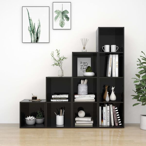 vidaXL Set de dulapuri TV, 4 piese, negru extralucios, lemn prelucrat