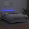 vidaXL Pat cu arcuri, cu saltea & LED, alb, 140x190 cm, piele eco