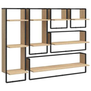 vidaXL Set rafturi perete cu bare, 6 buc. stejar sonoma lemn prelucrat