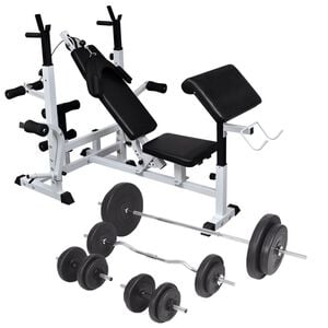 vidaXL Bancă de greutăți cu raft și set de haltere și gantere, 90 kg