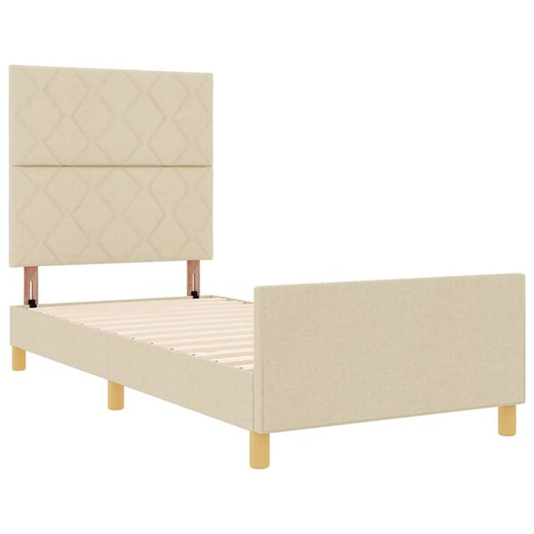 vidaXL Cadru de pat cu headboard Crem 100 x 200 cm țesătură