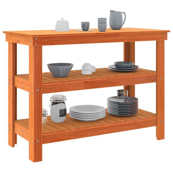 vidaXL Banc de lucru Maro ceruit 110,5 x 50 x 80 cm Lemn masiv de pin