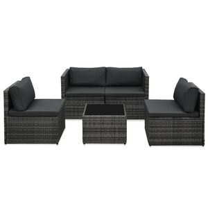 vidaXL Set mobilier de grădină cu perne, 5 piese, gri, poliratan
