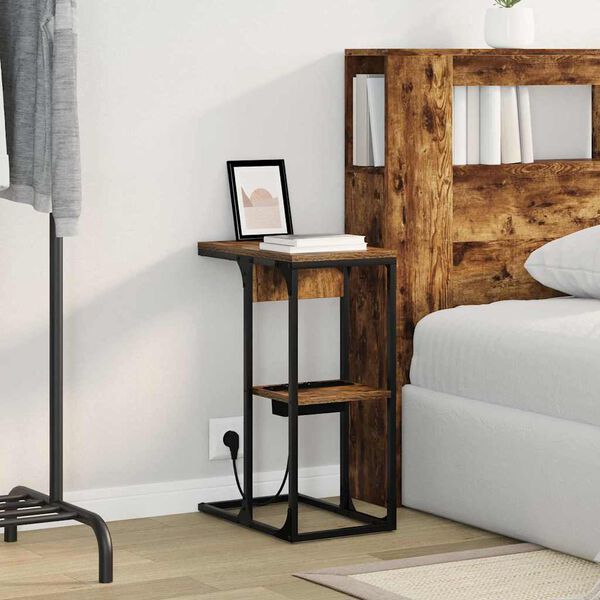 vidaXL Dulap de noapte Stejar fumuriu 41,5 x 26 x 60,5 cm