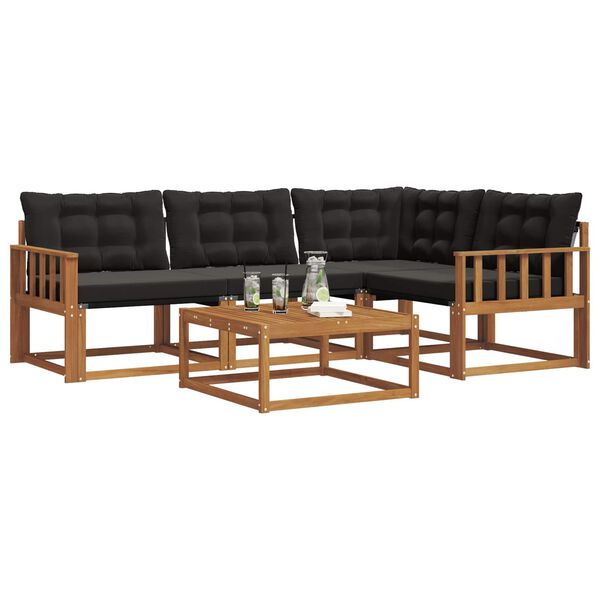 vidaXL Set de canapele de exterior cu pernă 5 pcs Natural și Negru