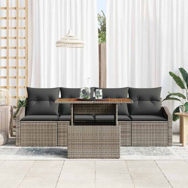 vidaXL Set de canapele pentru grădină cu pernă 5 pcs Gri Rattan poli