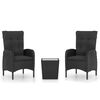 vidaXL Set mobilier grădină, 3 piese, negru, poliratan și sticlă