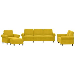 vidaXL Set de canapele cu perne, 4 piese, galben, catifea