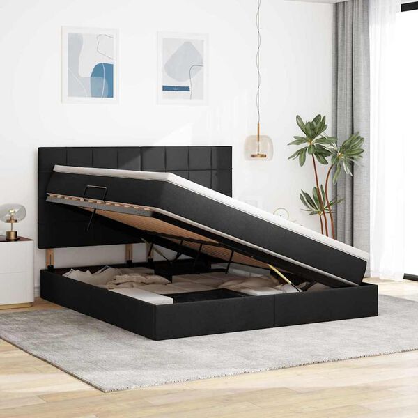 vidaXL Pat cu saltea și LED cu saltea Negru 160 x 200 cm Poliester