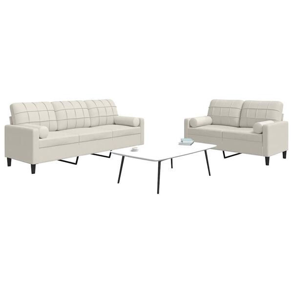 vidaXL Set de canapele cu perne/rulouri, 2 piese, crem, catifea